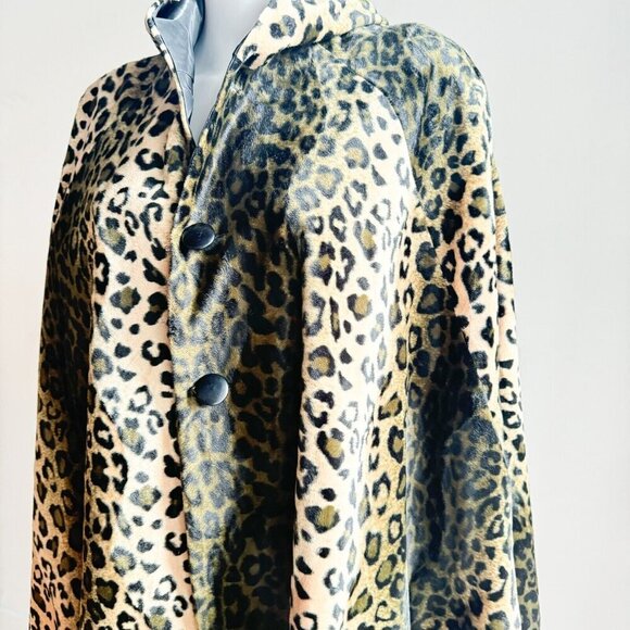 Vintage Reversible Animal Print Black Nylon Cape w hood  OS - Picture 4 of 8